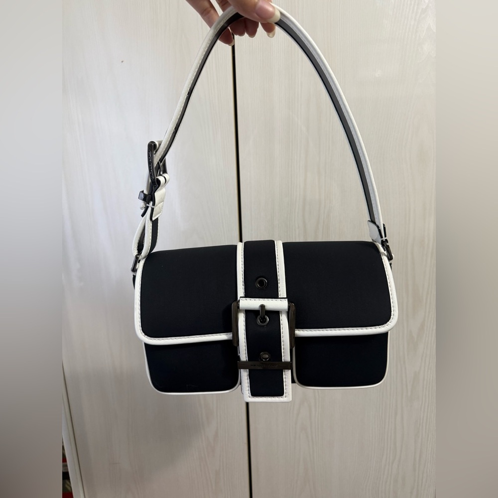Michael Kors Colby Medium Two-Tone Neoprene Shoulder Bag in Black and White
